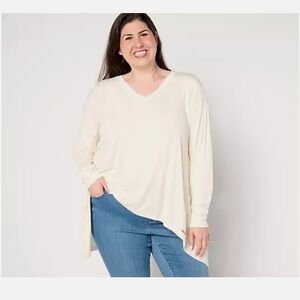Peace Love World V-Neck Long-Sleeve Sharkbite Hem Top-Pristine-XS-NEW-A664015